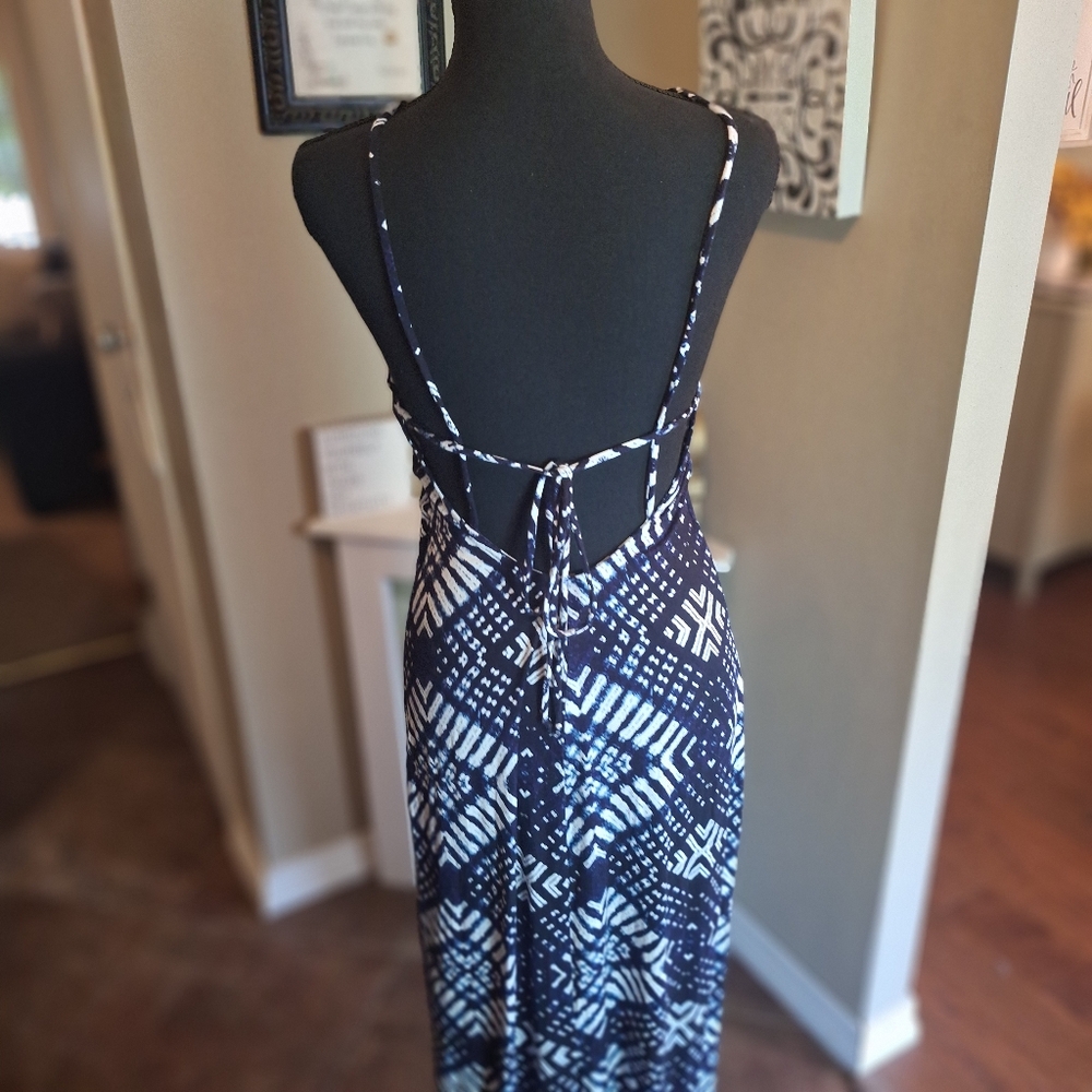 NWT Rachel Pally High Neck Backless Blue and White Maxi Dress L